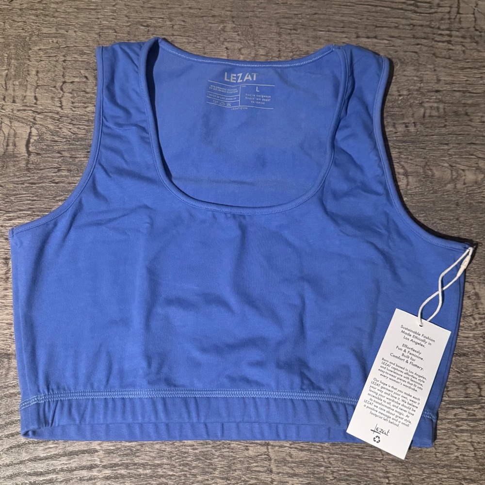 Minimalist Lezat Sara Bra Sports Top Amparo Blue Organic Cotton Crop Tank Large